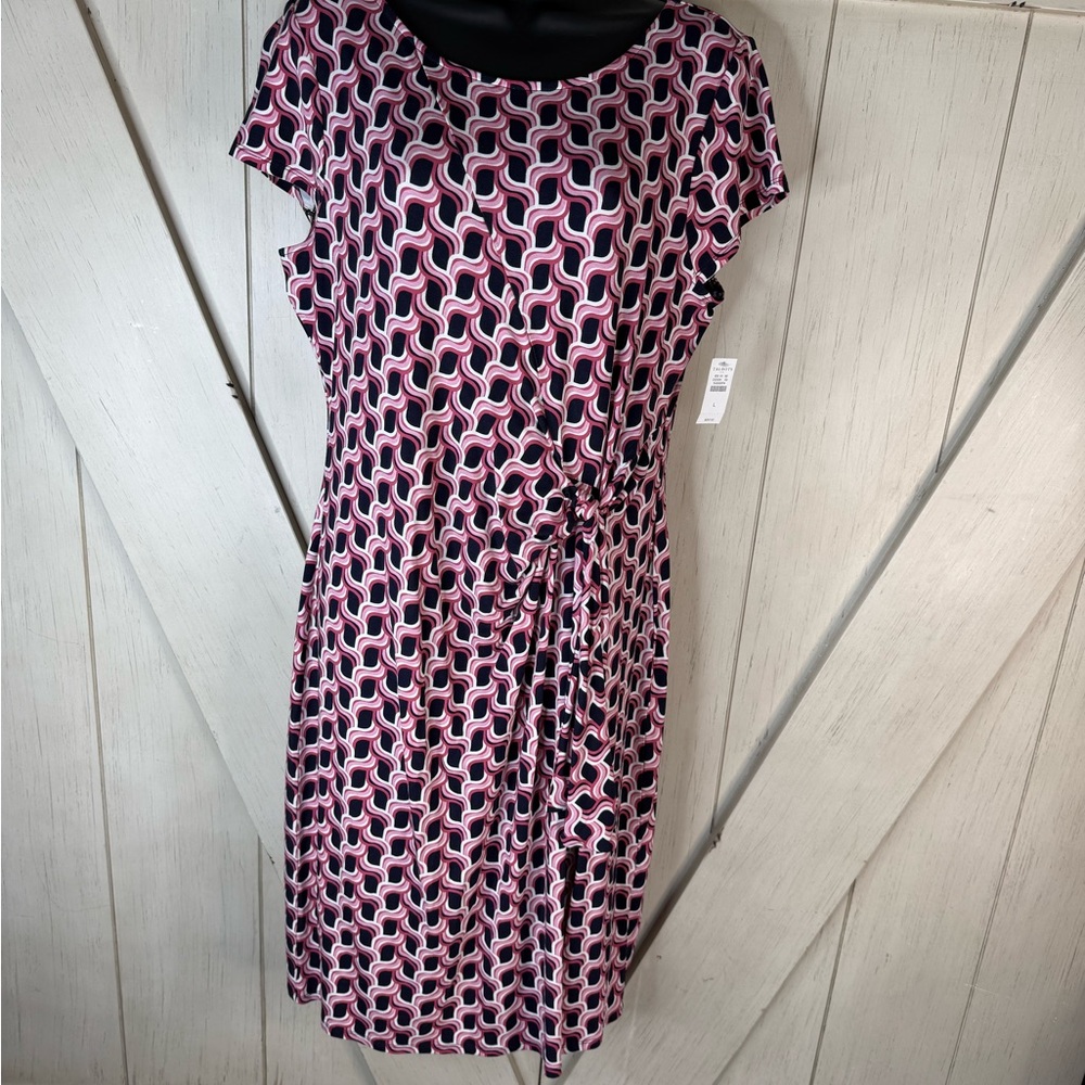 Talbots Pink and Black Patterned Midi Dress